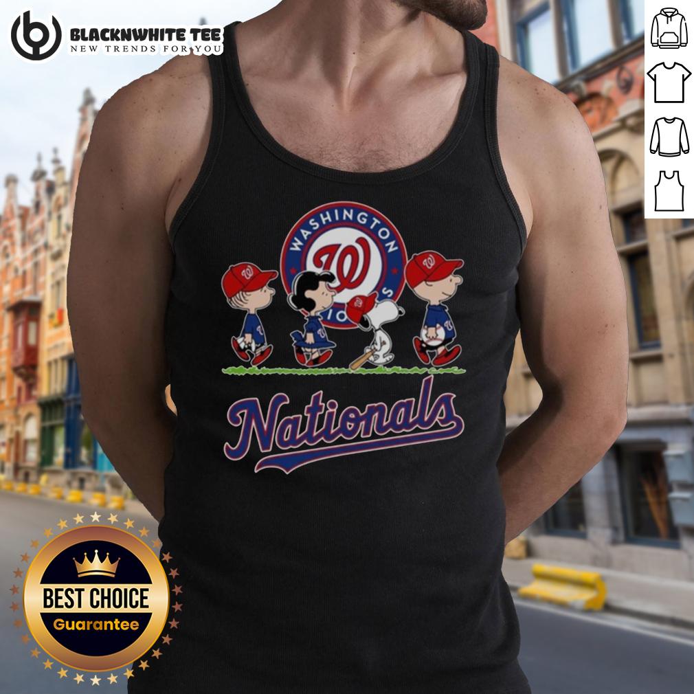 Cute Snoopy Charlie Brown Linus And Lucy Wearing Washington Nationals Baseball Jersey Tank Top Cute Snoopy, Charlie Brown, Linus, and Lucy in Washington Nationals baseball jersey tank tops, smiling together.