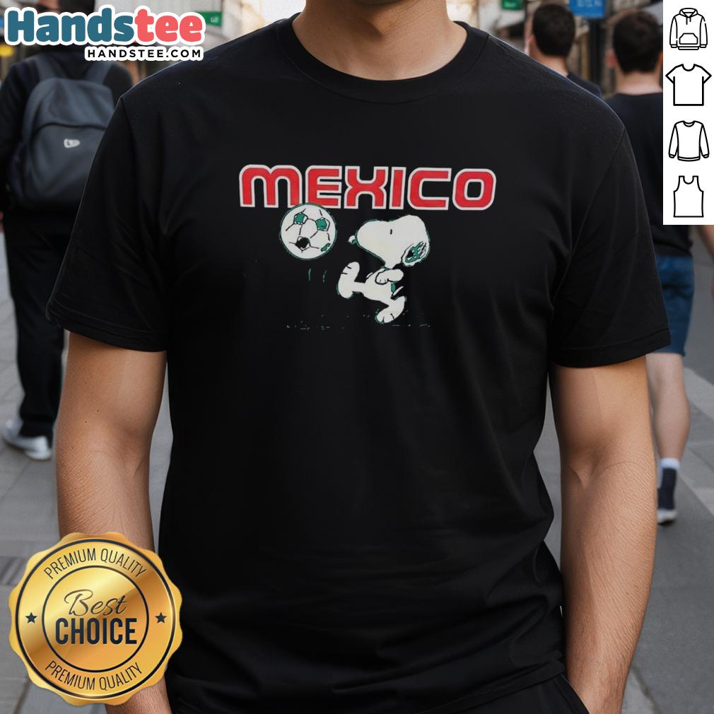 cute-snoopy-x-mexico-football-t-shirt Alt Text: Cute Snoopy X Mexico Football T-Shirt featuring Snoopy in a Mexico jersey, perfect for fans of soccer and Peanuts.