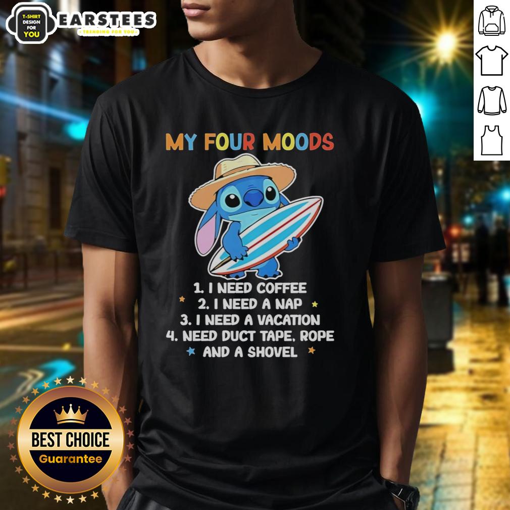 cute-stitch-my-four-moods-1-i-need-coffee-2-i-need-a-nap-3-i-need-a-vacation-t-shirt-1 Alt Text: Cute Stitch My Four Moods t-shirt featuring coffee, nap, vacation designs, perfect for casual wear lovers.