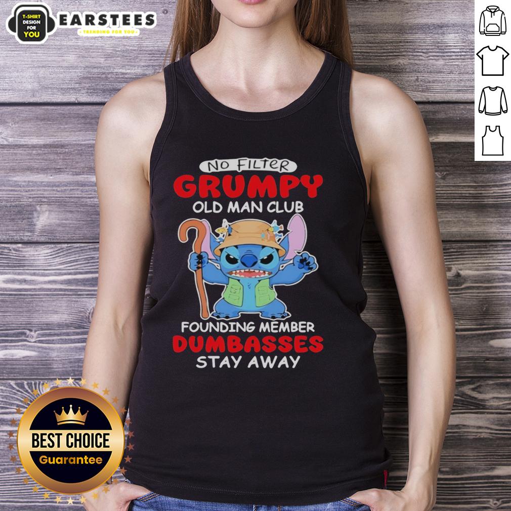 cute-stitch-no-filter-grumpy-old-man-club-founding-member-dumbasses-stay-away-tank-top Grumpy old man club tank top featuring cute Stitch design; perfect for those who embrace humor and individuality.
