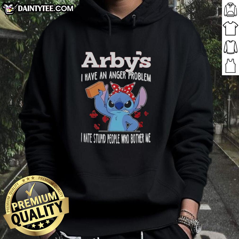 cute-stitch-x-arbys-i-have-an-anger-problem-i-hate-stupid-people-who-bother-me-hoodie Alt Text: Cute Stitch x Arby's hoodie featuring 'I Have an Anger Problem, I Hate Stupid People Who Bother Me' design.