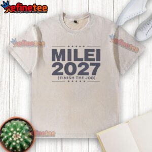 Top Milei 2027 Finish The Job washed t-shirt featuring a modern design in soft fabric, perfect for casual wear.