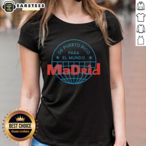 Official Bad Bunny DTMF Tour merch: Madrid 2026 ladies tee featuring vibrant design and soft fabric for fans.