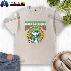 Top Peanuts Snoopy X Mexico soccer washed t-shirt featuring vibrant graphics, perfect for fans and casual wear.