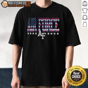 Good Air Force Falcons Tall Type Flag T-Shirt featuring a bold design and vibrant colors, perfect for fans and supporters.