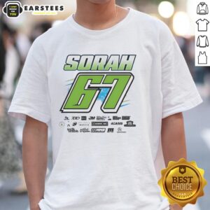 Premium Sorah 67 Race Car Driver T-Shirt for motorsports fans and auto racing enthusiasts, featuring bold graphics and vibrant colors.