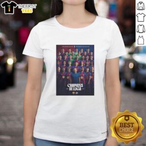 Alt Text: Hot FC Barcelona 2025-26 La Liga Champions poster design on a ladies tee, showcasing team pride and style.