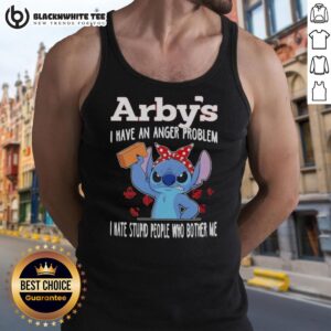 Alt Text: Good Stitch X Arby's tank top featuring 'I Have An Anger Problem, I Hate Stupid People Who Bother Me' design.