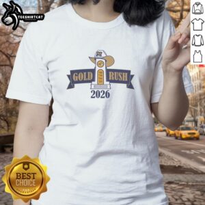 Official Montana State Bobcats Gold Rush National Champions 2026 Ladies Tee featuring team logo and vibrant gold design.