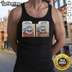Funny tank top featuring a shark and seafood diet theme, perfect for ocean lovers and beach enthusiasts.