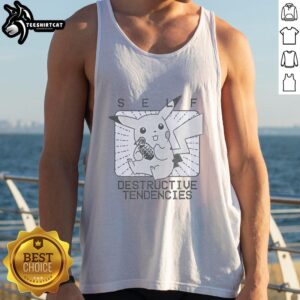 Funny Pikachu self-destructive tendencies tank top design featuring a humorous Pikachu illustration and vibrant colors.