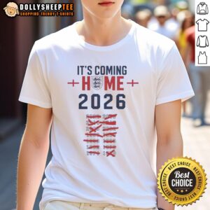 Nice It's Coming Home 2026 England National Football T-Shirt featuring bold graphics and vibrant colors, perfect for fans.