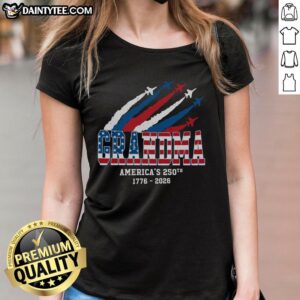 Alt Text: Pretty American 250th Anniversary Grandma Ladies Tee showcasing a stylish design for patriotic celebrations.