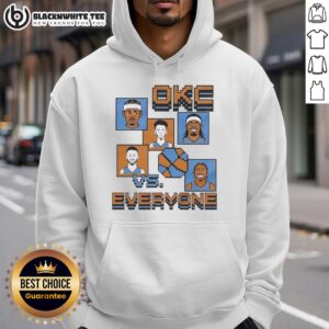 Alt Text: 8-bit hoodie featuring 'OKC vs Everyone' design for Oklahoma City Thunder fans, showcasing team spirit and style.