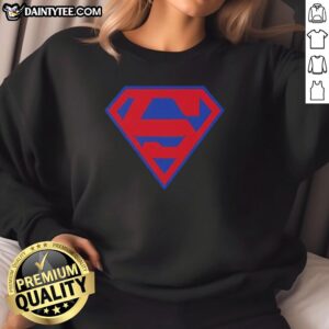 Pretty M Jackson Superman superhero DC Universe logo sweatshirt in vibrant colors, perfect for comic fans.