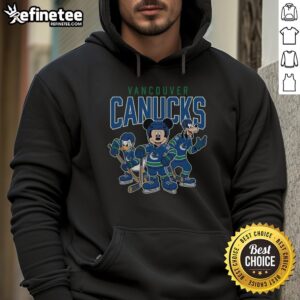 Awesome Vancouver Canucks Disney Team ice hockey hoodie featuring vibrant graphics and a cozy design for fans.