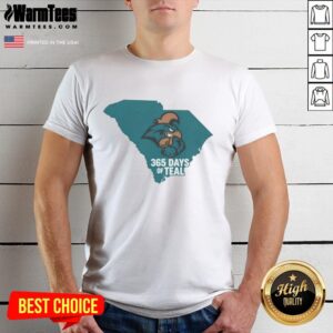 Alt Text: Nice Coastal Carolina 365 Days Of Teal T-Shirt featuring vibrant teal color and logo, perfect for beach lovers.