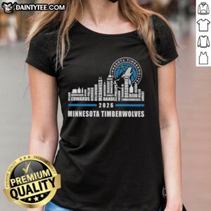 Hot Minnesota Timberwolves X Skyline City 2026 Ladies Tee featuring vibrant design and player names for fans.