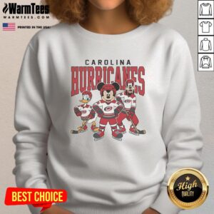 Alt Text: Pretty Carolina Hurricanes Disney team ice hockey sweatshirt featuring vibrant graphics and cozy design perfect for fans.