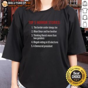 Good Top 5 Horror Stories Ladies Tee featuring spooky designs and vibrant colors, perfect for horror fans.
