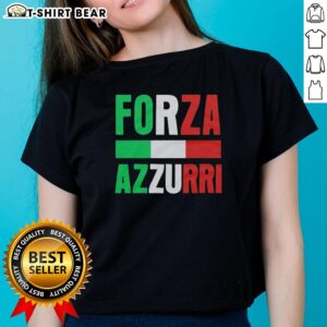 Alt Text: Retro ladies tee featuring the Italy flag pattern, perfect for soccer fans and supporters of Forza Azzurri.