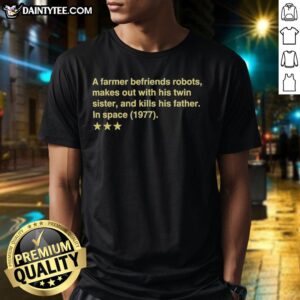 Funny Pretty Poorly Rated Star Wars Movie Review T-Shirt design featuring iconic imagery and humorous text.
