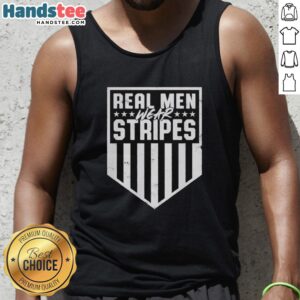 Stylish man wearing a Nice Real Men Wear Stripes tank top, showcasing a modern and trendy summer fashion look.