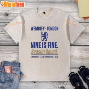 Alt Text: Premium Chelsea FA Cup Winners Ninth Title Wembley Glory 2026 Washed T-Shirt featuring vibrant team graphics.