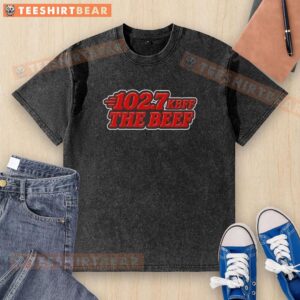 Alt Text: Official Kbff 102 7 The Beef Washed T-Shirt featuring a stylish design and soft fabric for ultimate comfort.