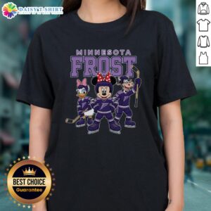 Awesome Minnesota Frost cartoon team ice hockey ladies tee featuring vibrant graphics and a fun design for fans.