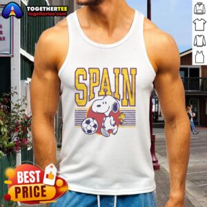 Top Peanuts Snoopy X Spain Soccer Tank Top featuring a playful Snoopy design celebrating soccer culture.