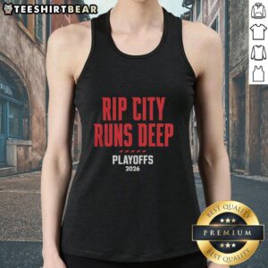 Pretty Portland Trail Blazers 'Rip City Runs Deep' tank top for playoffs 2026, showcasing team spirit and style.