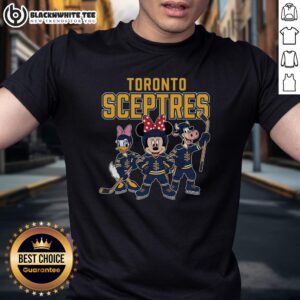 Awesome Toronto Scepters cartoon ice hockey T-shirt featuring vibrant graphics and team colors for fans and players.