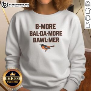 Stylish Baltimore Orioles sweatshirt featuring 'B-More' design, perfect for MLB fans and game day wear.
