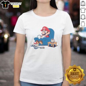 Alt Text: Stylish Pretty Gamer Boy in Mario-themed ladies tee, showcasing vibrant colors and playful design for gamers.