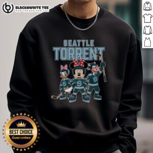Awesome Seattle Torrent cartoon team ice hockey sweatshirt featuring vibrant graphics and a cozy design for fans.