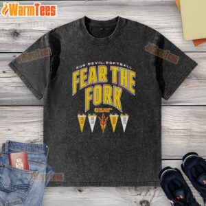 Hot Arizona State Sun Devils NCAA Softball 'Fear The Fork' 2026 washed t-shirt featuring vibrant team colors and logo.