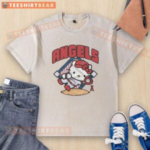 Cute Los Angeles Angels Hello Kitty washed t-shirt featuring vibrant graphics and a playful design for fans.