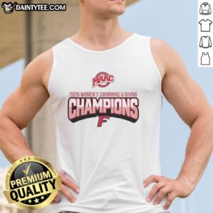 Alt Text: Nice Fairfield University MAAC Women's Swimming and Diving Champions 2026 logo tank top for athletic wear enthusiasts.