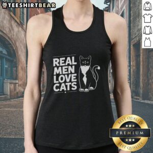 Official Real Men Love Cats Tank Top featuring a bold graphic design, perfect for cat lovers and casual wear.