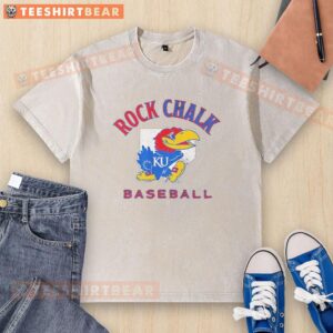 Nice Rock Chalk Kansas Jayhawks baseball home plate washed t-shirt featuring team colors and logo, perfect for fans.