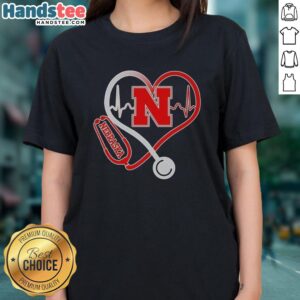 Premium Nebraska Cornhuskers Heartbeat Love Nurse Ladies Tee in vibrant colors, perfect for fans and healthcare workers.