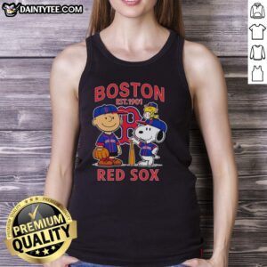 Premium Boston Red Sox MLB x Charlie Brown VA Snoopy Peanuts Est 1901 tank top featuring iconic graphics and vibrant colors.