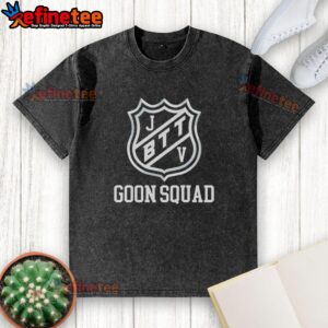 Alt Text: Hot Jbttv Goon Squad Shield Washed T-Shirt featuring a vibrant graphic design and comfortable fit for casual wear.