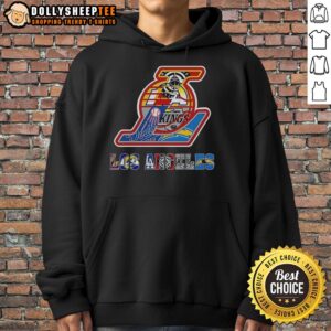 Alt Text: Collage logo hoodie featuring Los Angeles Lakers and other LA sports teams, perfect for NBA fans.
