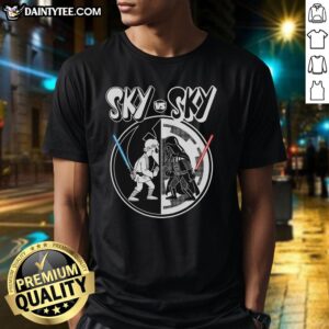 Pretty Sky Vs Sky Star Wars T-Shirt featuring vibrant colors and iconic characters, perfect for fans of the galaxy far away.