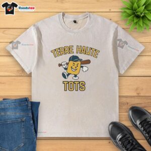 Awesome Terre Haute Tots mascot logo on a stylish washed t-shirt, perfect for fans and supporters of the team.