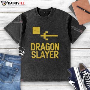 Nice Dragon Slayer Logo washed t-shirt featuring a vintage design perfect for fans of fantasy and gaming apparel.