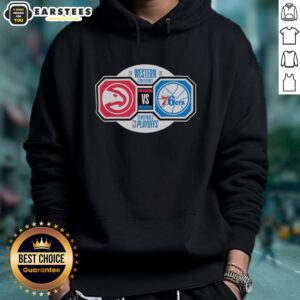 Awesome Atlanta Hawks vs Philadelphia 76ers 2026 NBA Playoffs hoodie featuring team logos and vibrant colors.