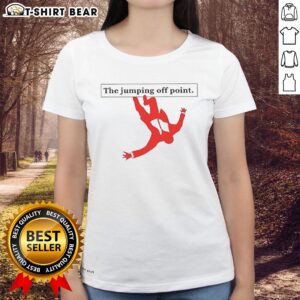 Official The Jumping Off Point Ladies Tee featuring a stylish design for outdoor enthusiasts, perfect for adventurous women.